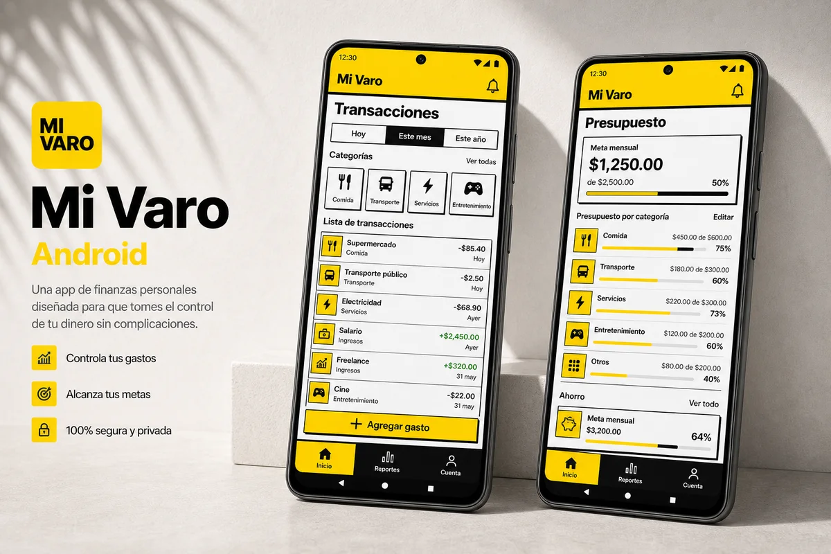 Versión Android de una app de finanzas personales con transacciones y presupuesto.
